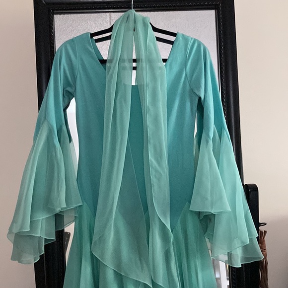 Vintage 1960’s custom teal chiffon evening gown - Picture 7 of 8